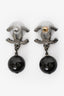 Pre-Loved Chanel 2011 Gunmetal Toned Black CC Drop Earrings