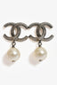 Pre-Loved Chanel™ 2011 Silver Toned CC Faux Pearl Drop Earrings