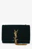 Saint Laurent Dark Green Velvet Monogram Small 'Kate' Shoulder Bag