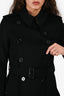 Burberry Black Cashmere Double Breasted Belted Trench Size 2