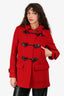 Burberry Brit Red Wool Toggle Hooded Duffle Coat Size 6