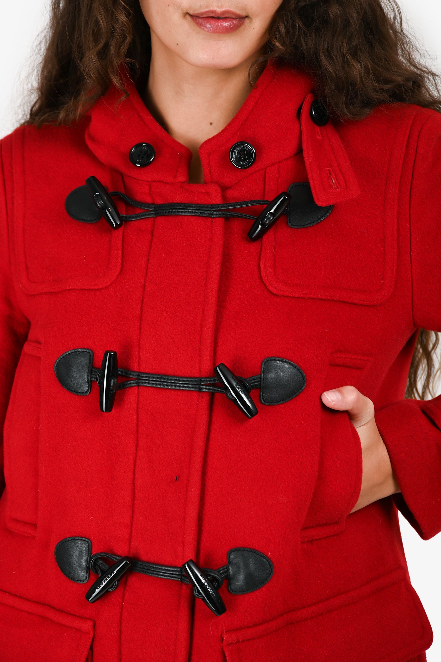Burberry Brit Red Wool Toggle Hooded Duffle Coat Size 6 – Mine & Yours
