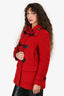 Burberry Brit Red Wool Toggle Hooded Duffle Coat Size 6