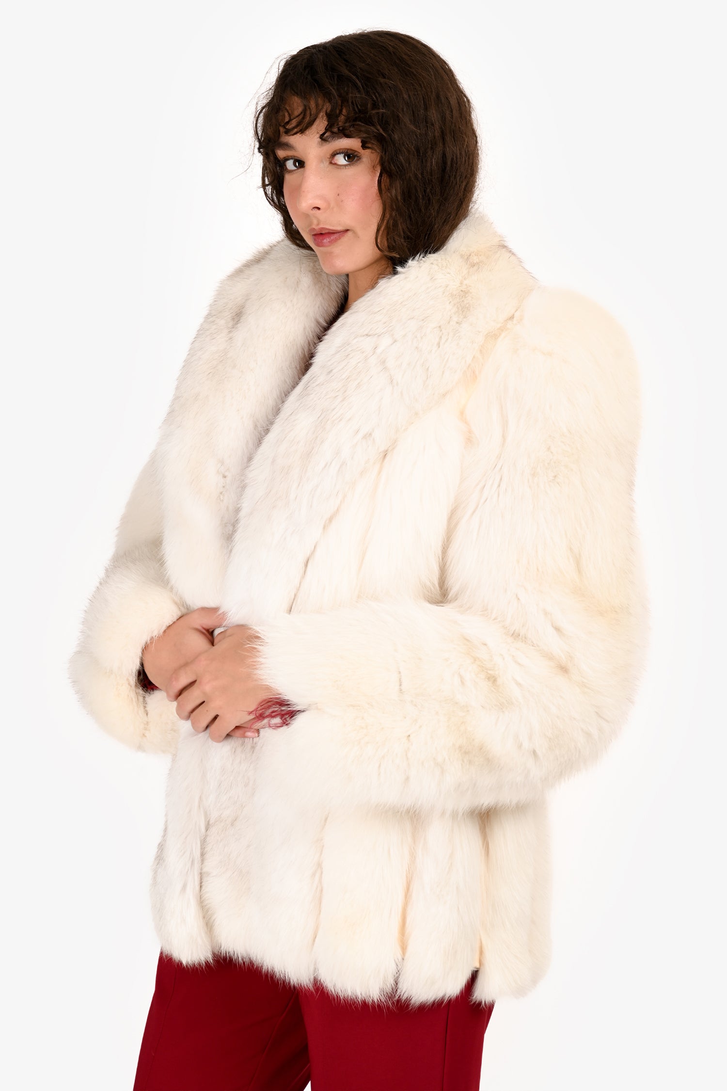 未使用級 SAGAFOX 総丈78 フォックスファー ホワイト 3L セミロング Saga Fox White Fox Fur Short Jacket Est. Size S – Mine & Yours