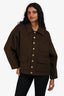 Celine Brown Cashmere Logo Embroidered Jacket Size 40