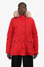 Moncler Red Macareux Giubbotto Fur Hooded Parka Down Coat Size 5