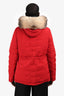 Moncler Red Macareux Giubbotto Fur Hooded Parka Down Coat Size 5