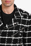 Balmain Black/White Tweed Checked Moto Biker Jacket Size 52 Mens