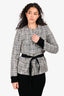 Maje Black/White/Pink Belted Tweed Jacket Size 36