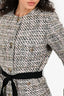 Maje Black/White/Pink Belted Tweed Jacket Size 36