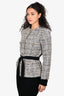 Maje Black/White/Pink Belted Tweed Jacket Size 36