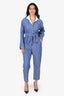 Sandro Blue/White Striped Button Up Jumpsuit Size 40