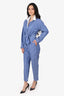 Sandro Blue/White Striped Button Up Jumpsuit Size 40