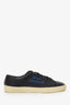 Saint Laurent Black Leather Blue Embroidered Sneakers Size 39