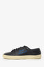 Saint Laurent Black Leather Blue Embroidered Sneakers Size 39