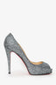 Christian Louboutin Grey Sparkle Peep Toe Heels Size 42