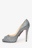 Christian Louboutin Grey Sparkle Peep Toe Heels Size 42