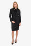 Gucci Black Wool Single Breasted Bamboo Detail Blazer + Skirt Size 44