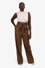 Max Mara Brown Wool/Cashmere Pinstripe Wide Legged Pants Size 8 US with Belt