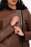 Sandro Brown/Blue Leather 'Bala' Reversible Shearling Jacket Size 1