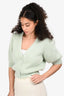 Celine Mint Green Mohair/Silk Puff Short Sleeve Cardigan Size L