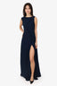Victoria Beckham Navy Boat Neck Long Dress With Front Slit Estimated Size 4