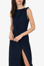 Victoria Beckham Navy Boat Neck Long Dress With Front Slit Estimated Size 4