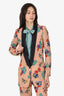Smythe Beige/Black Satin Lapel Floral Print Blazer Size 2