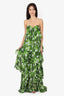 Caroline Constas Green/White Silk Floral Print Tieres Strapless Dress Size XS