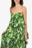 Caroline Constas Green/White Silk Floral Print Tieres Strapless Dress Size XS