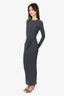 Alex Perry Grey Long Sleeve Ruched Front Bodysuit Sheer Dress Estimated Size XS