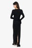 Nina Ricci Black Jersey Long Sleeve Flounce Detail Long Dress Size 38