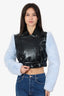 Camila Coelho Black/Blue Faux Leather/Fur Sleeved 'Florencia' Biker Jacket Size XXS