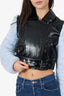 Camila Coelho Black/Blue Faux Leather/Fur Sleeved 'Florencia' Biker Jacket Size XXS