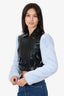 Camila Coelho Black/Blue Faux Leather/Fur Sleeved 'Florencia' Biker Jacket Size XXS