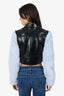 Camila Coelho Black/Blue Faux Leather/Fur Sleeved 'Florencia' Biker Jacket Size XXS