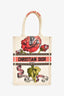 Christian Dior 2020 Cream 'Fleurs Bibliques' Canvas Vertical Mini Book Tote
