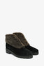 Stuart Weitzman Black/Brown Suede Shearling Chain Link Accent Boots Size 9
