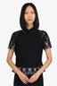 Comme De Garcons Black Lace Mock Neck Short Sleeve Top Size S