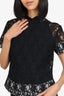 Comme De Garcons Black Lace Mock Neck Short Sleeve Top Size S