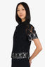 Comme De Garcons Black Lace Mock Neck Short Sleeve Top Size S