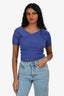 Sandro Indigo Ribbed/Crochet Detail Top Size 1