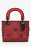 Christian Dior 2018 Red Leather Studded Mini Lady Dior Top Handle with Chain