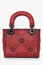 Christian Dior 2018 Red Leather Studded Mini Lady Dior Top Handle with Chain