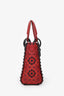 Christian Dior 2018 Red Leather Studded Mini Lady Dior Top Handle with Chain