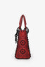Christian Dior 2018 Red Leather Studded Mini Lady Dior Top Handle with Chain