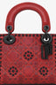 Christian Dior 2018 Red Leather Studded Mini Lady Dior Top Handle with Chain