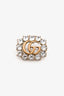 Gucci Aged Gold Tone Metal Crystal Embellished GG Brooch