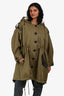 Burberry London Military Green Leather Detail Hooded Coat Size 0 US