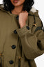 Burberry London Military Green Leather Detail Hooded Coat Size 0 US
